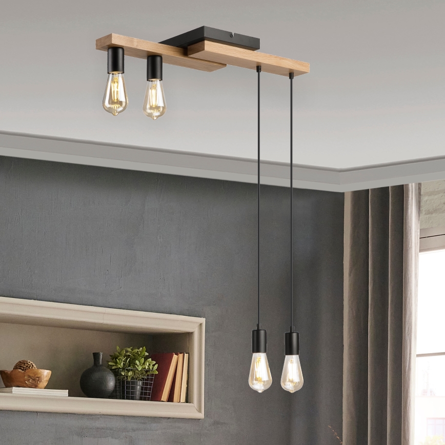 Chandelier on a string CORTINA 4xE27/15W/230V black/oak