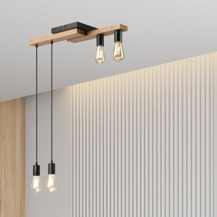 Chandelier on a string CORTINA 4xE27/15W/230V black/oak