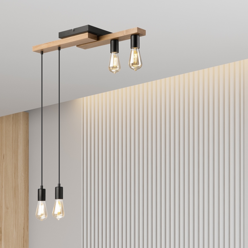 Chandelier on a string CORTINA 4xE27/15W/230V black/oak