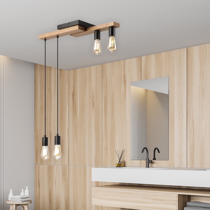 Chandelier on a string CORTINA 4xE27/15W/230V black/oak