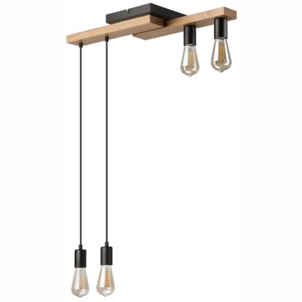 Chandelier on a string CORTINA 4xE27/15W/230V black/oak