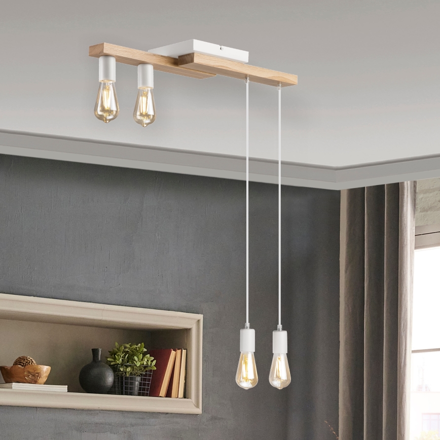 Chandelier on a string CORTINA 4xE27/15W/230V white/oak
