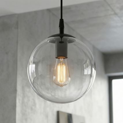 Chandelier on a string COSMO 1xE14/10W/230V d. 14 cm black/clear