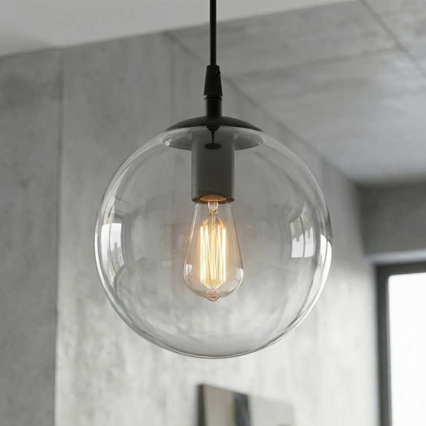 Chandelier on a string COSMO 1xE14/10W/230V d. 14 cm black/clear