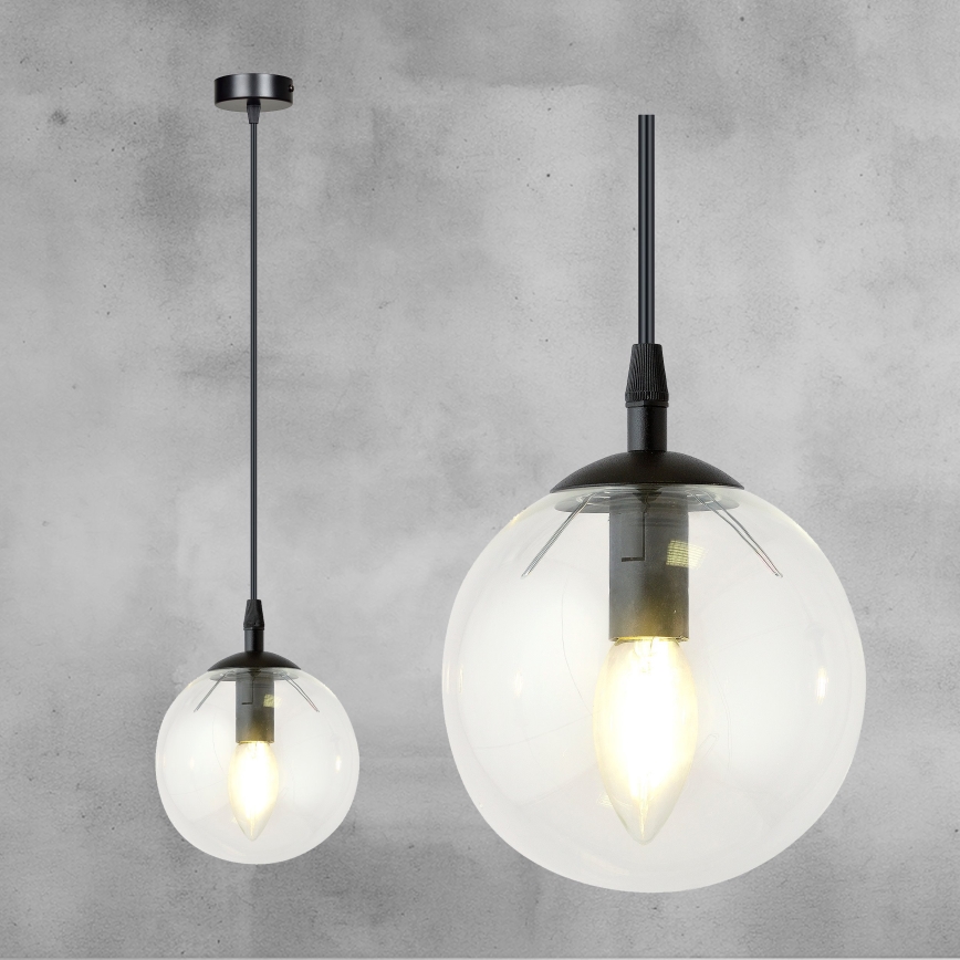 Chandelier on a string COSMO 1xE14/10W/230V d. 14 cm black/clear