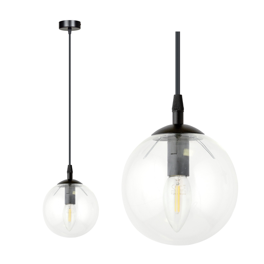 Chandelier on a string COSMO 1xE14/10W/230V d. 14 cm black/clear