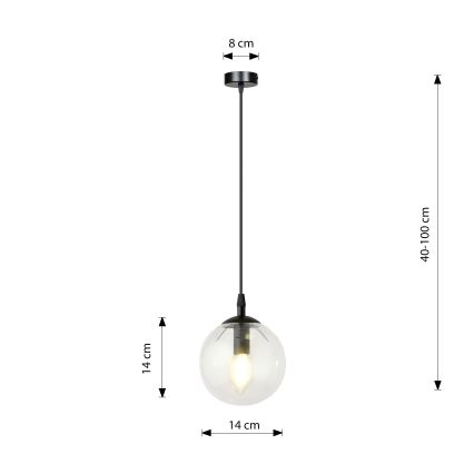 Chandelier on a string COSMO 1xE14/10W/230V d. 14 cm black/clear