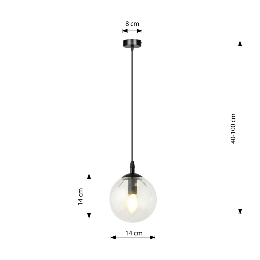 Chandelier on a string COSMO 1xE14/10W/230V d. 14 cm black/clear