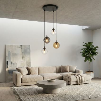 Chandelier on a string COSMO 4xE14/10W/230V d. 40 cm black/grey/beige/clear