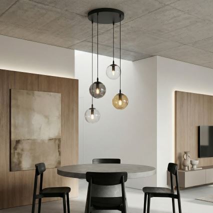 Chandelier on a string COSMO 4xE14/10W/230V d. 40 cm black/grey/beige/clear