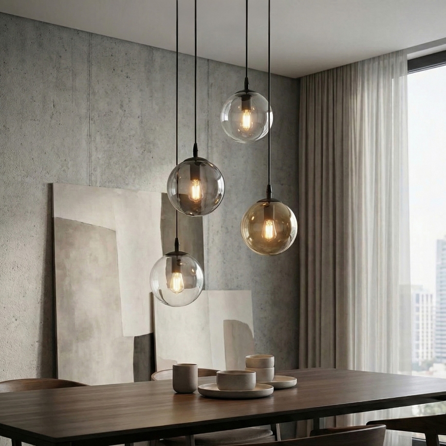 Chandelier on a string COSMO 4xE14/10W/230V d. 40 cm black/grey/beige/clear