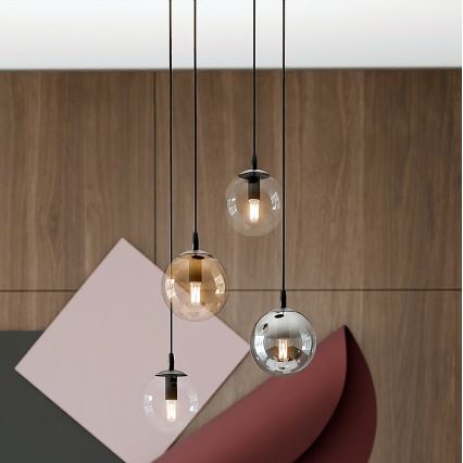 Chandelier on a string COSMO 4xE14/10W/230V d. 40 cm black/grey/beige/clear