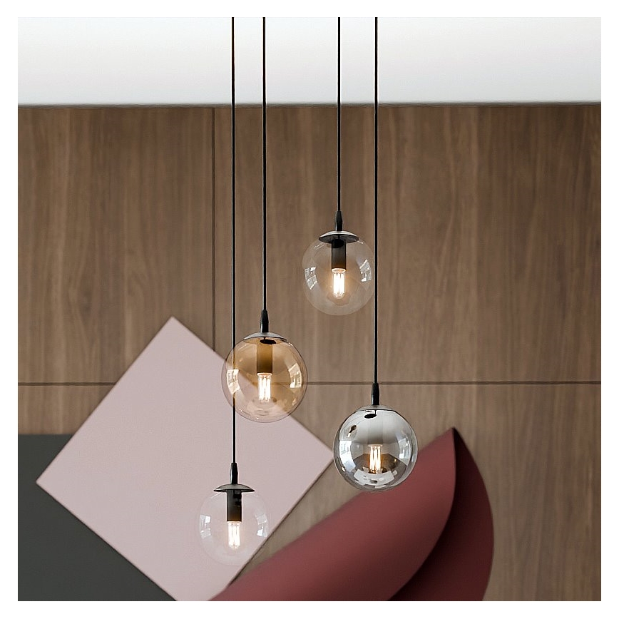 Chandelier on a string COSMO 4xE14/10W/230V d. 40 cm black/grey/beige/clear