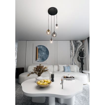 Chandelier on a string COSMO 4xE14/10W/230V d. 40 cm black/grey/beige/clear
