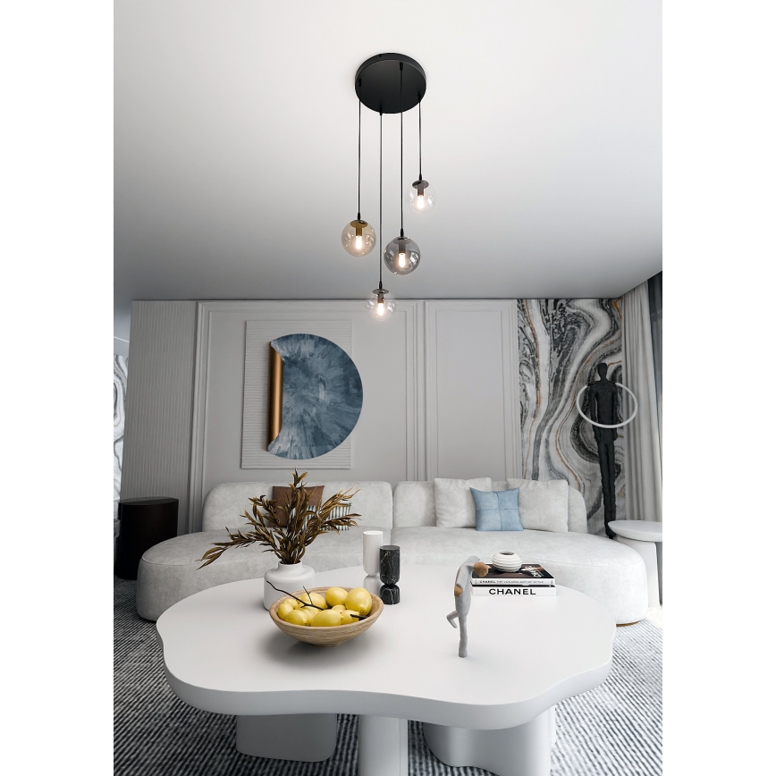 Chandelier on a string COSMO 4xE14/10W/230V d. 40 cm black/grey/beige/clear