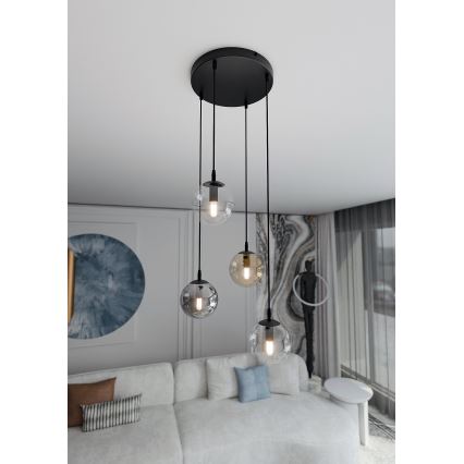 Chandelier on a string COSMO 4xE14/10W/230V d. 40 cm black/grey/beige/clear