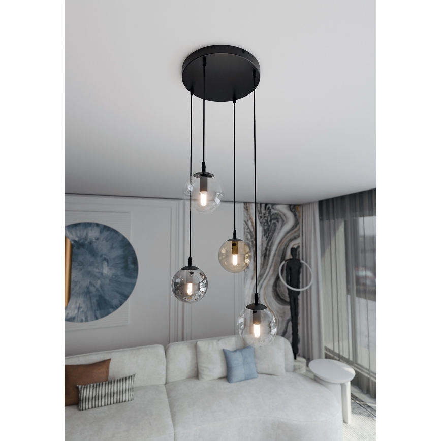 Chandelier on a string COSMO 4xE14/10W/230V d. 40 cm black/grey/beige/clear