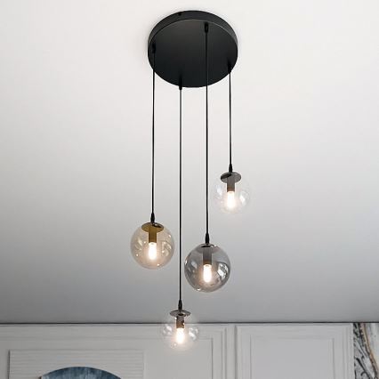 Chandelier on a string COSMO 4xE14/10W/230V d. 40 cm black/grey/beige/clear