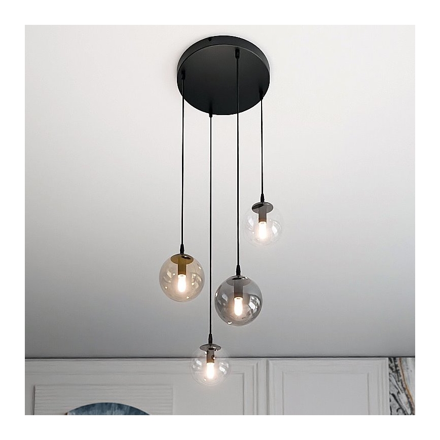 Chandelier on a string COSMO 4xE14/10W/230V d. 40 cm black/grey/beige/clear