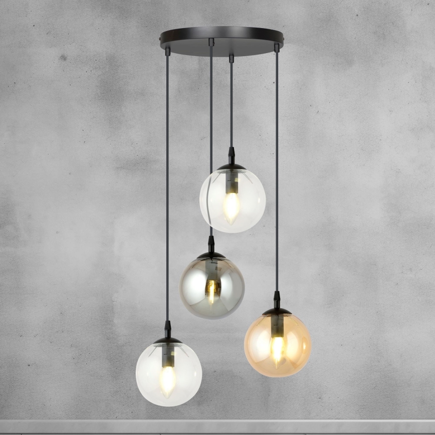 Chandelier on a string COSMO 4xE14/10W/230V d. 40 cm black/grey/beige/clear