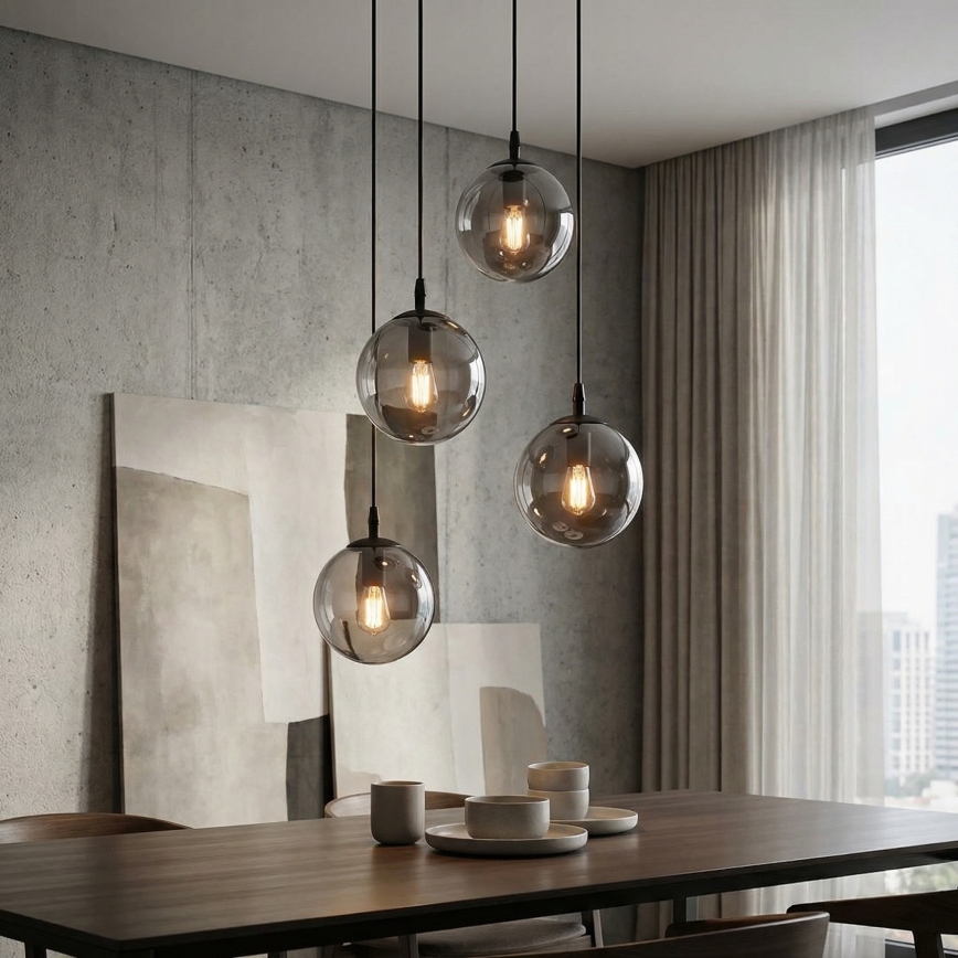Chandelier on a string COSMO 4xE14/10W/230V d. 40 cm black/grey