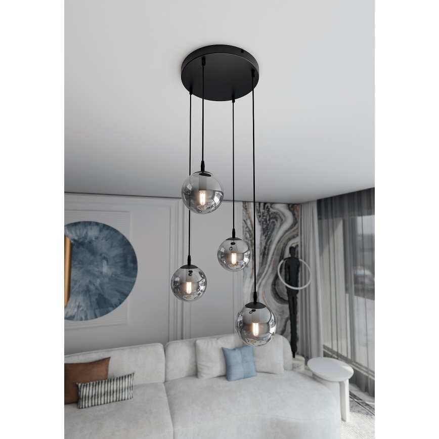 Chandelier on a string COSMO 4xE14/10W/230V d. 40 cm black/grey