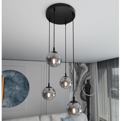 Chandelier on a string COSMO 4xE14/10W/230V d. 40 cm black/grey