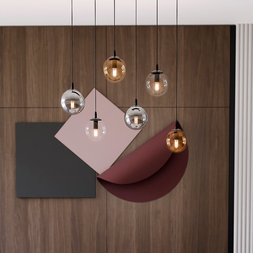 Chandelier on a string COSMO 6xE14/10W/230V black/grey/beige/clear