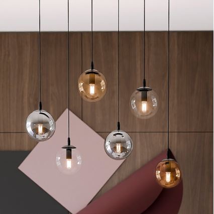 Chandelier on a string COSMO 6xE14/10W/230V black/grey/beige/clear