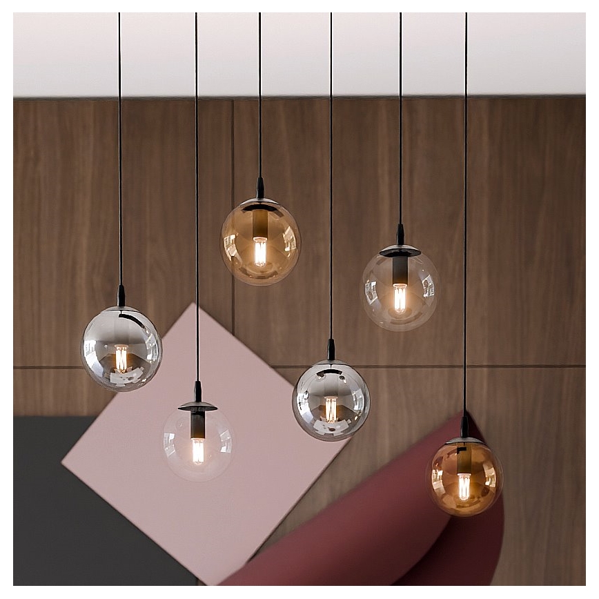Chandelier on a string COSMO 6xE14/10W/230V black/grey/beige/clear
