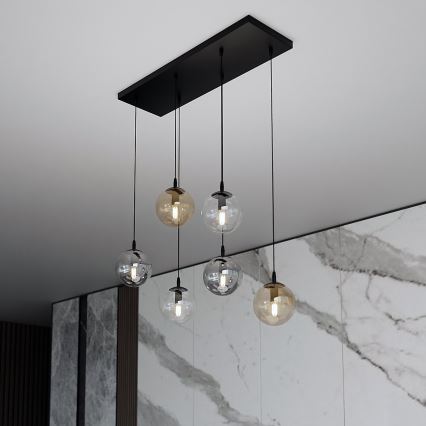 Chandelier on a string COSMO 6xE14/10W/230V black/grey/beige/clear