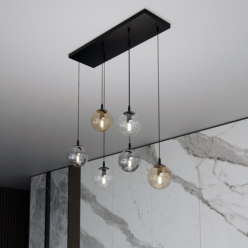 Chandelier on a string COSMO 6xE14/10W/230V black/grey/beige/clear