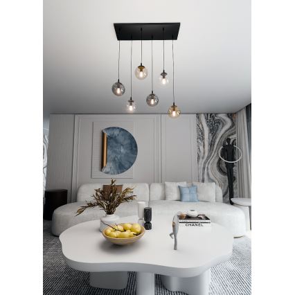 Chandelier on a string COSMO 6xE14/10W/230V black/grey/beige/clear