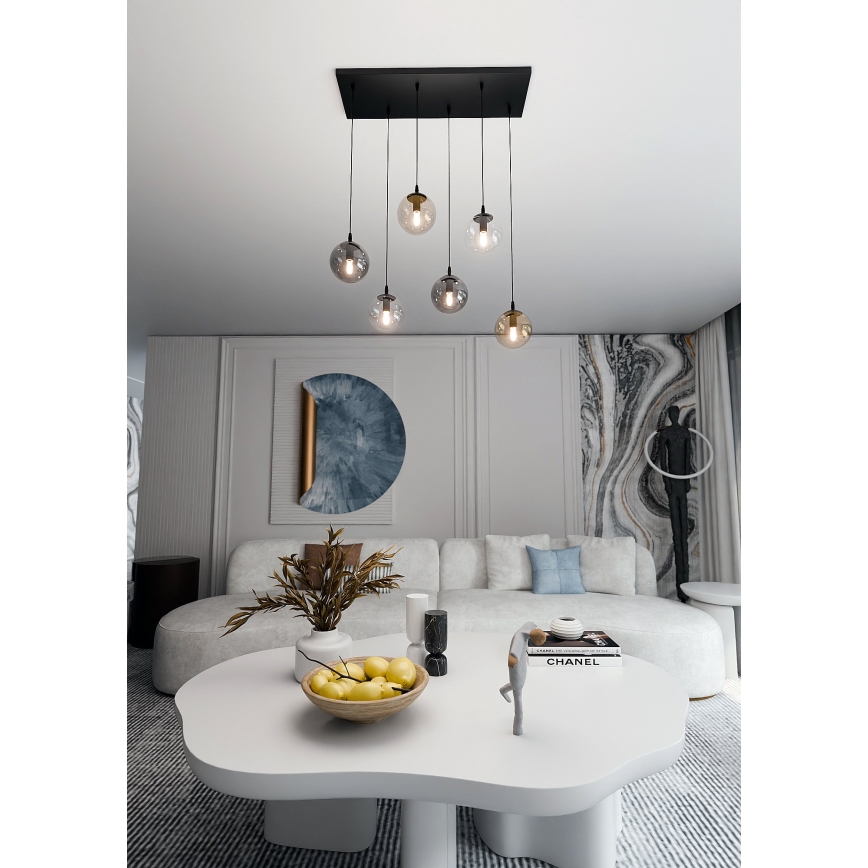 Chandelier on a string COSMO 6xE14/10W/230V black/grey/beige/clear