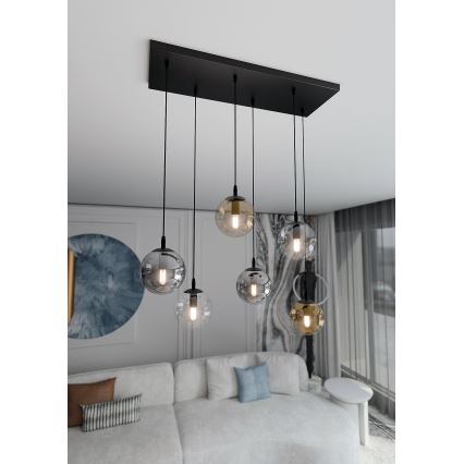 Chandelier on a string COSMO 6xE14/10W/230V black/grey/beige/clear