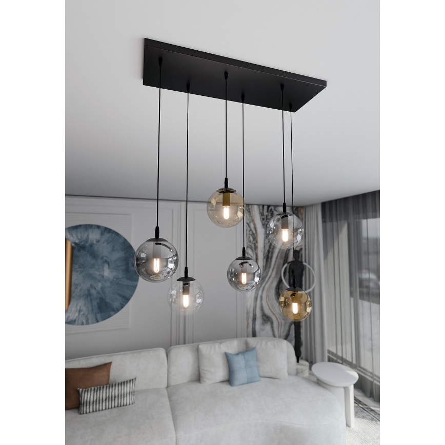 Chandelier on a string COSMO 6xE14/10W/230V black/grey/beige/clear