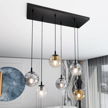 Chandelier on a string COSMO 6xE14/10W/230V black/grey/beige/clear