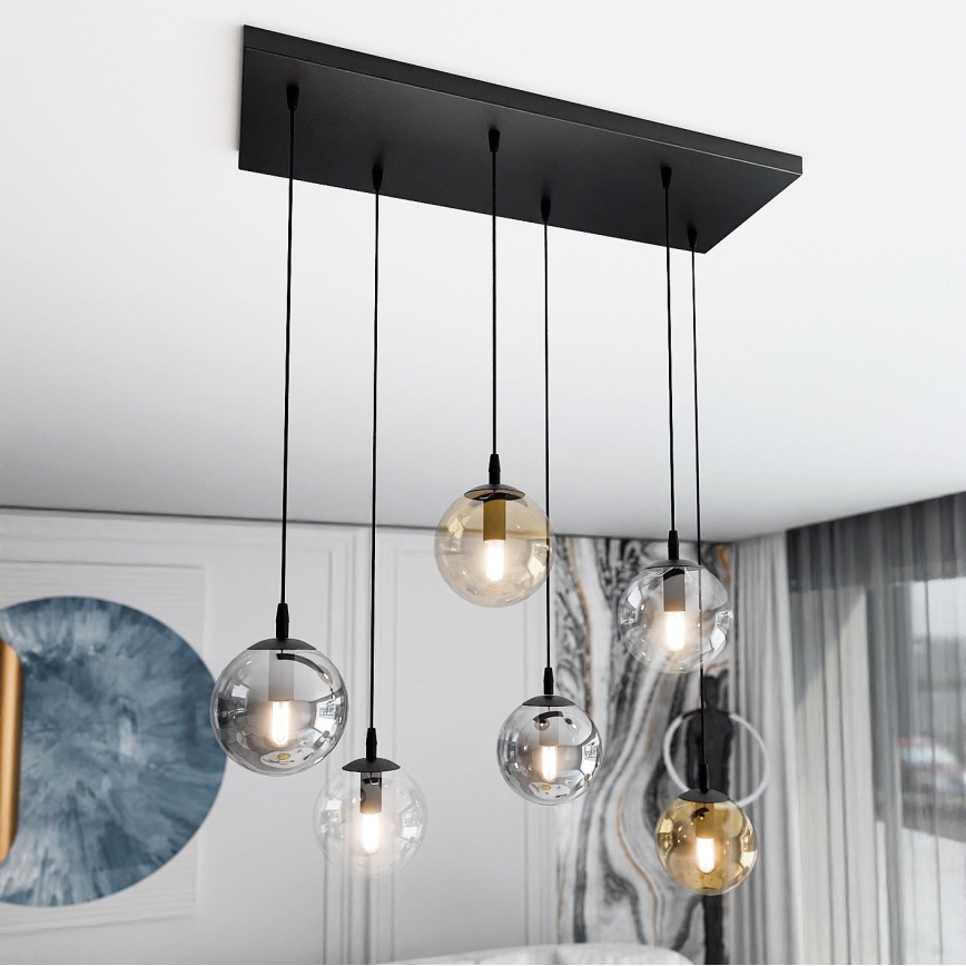Chandelier on a string COSMO 6xE14/10W/230V black/grey/beige/clear
