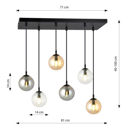 Chandelier on a string COSMO 6xE14/10W/230V black/grey/beige/clear