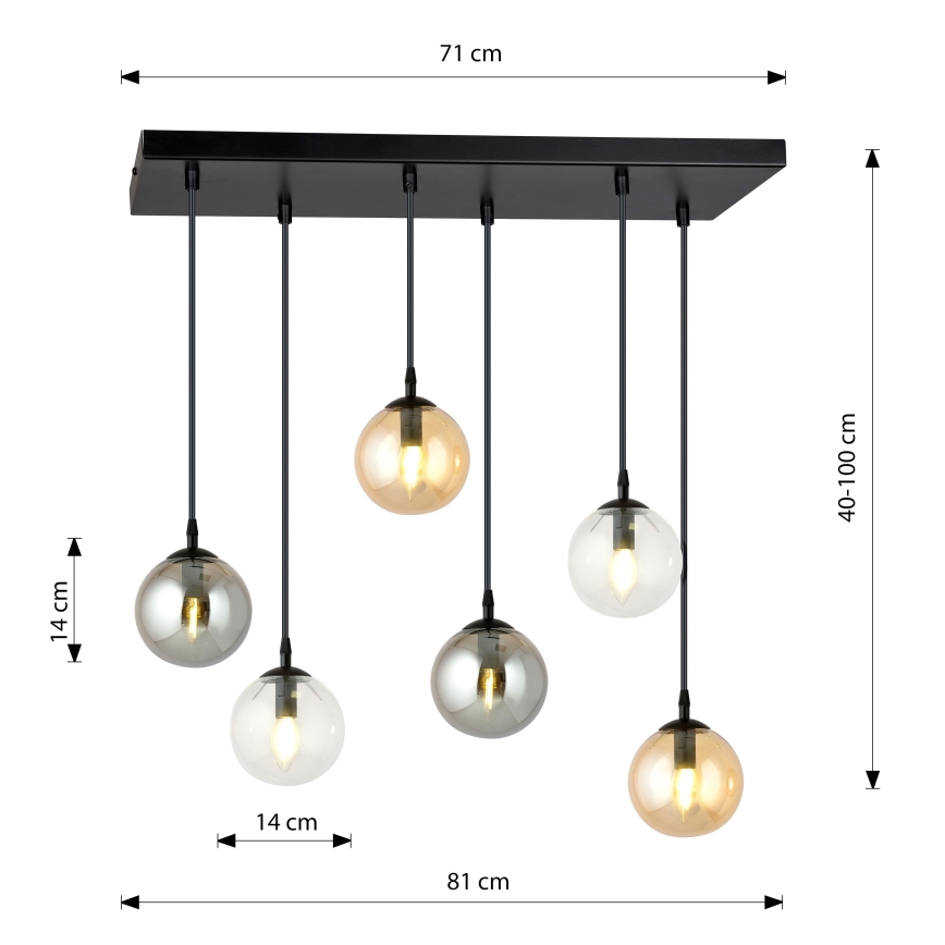 Chandelier on a string COSMO 6xE14/10W/230V black/grey/beige/clear