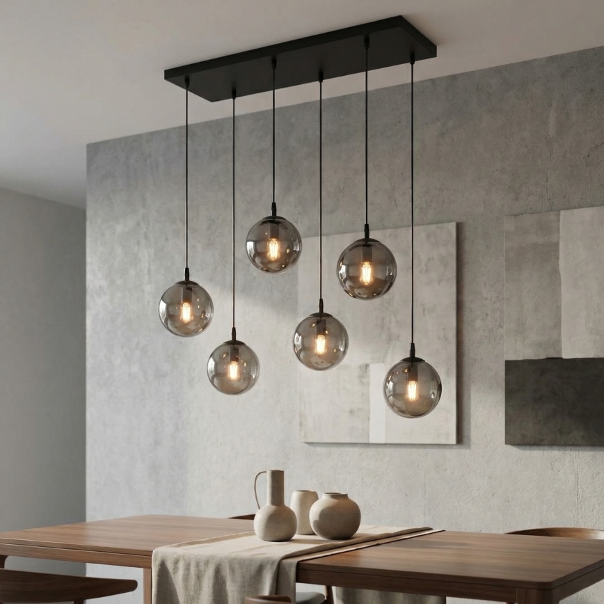 Chandelier on a string COSMO 6xE14/10W/230V black/grey