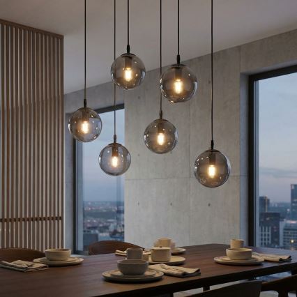 Chandelier on a string COSMO 6xE14/10W/230V black/grey