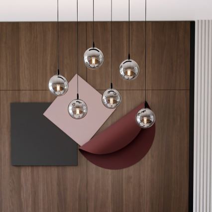 Chandelier on a string COSMO 6xE14/10W/230V black/grey