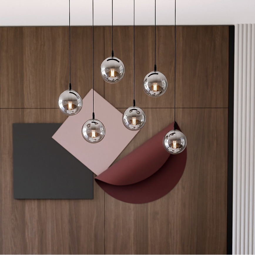 Chandelier on a string COSMO 6xE14/10W/230V black/grey