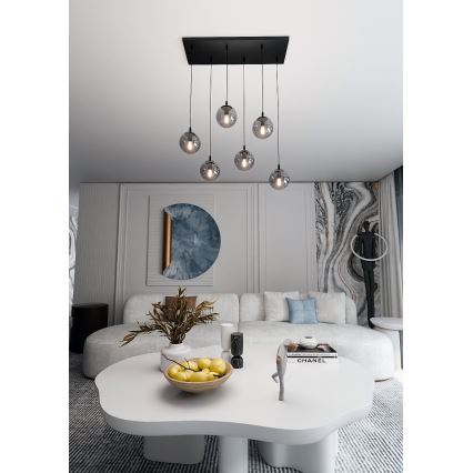 Chandelier on a string COSMO 6xE14/10W/230V black/grey