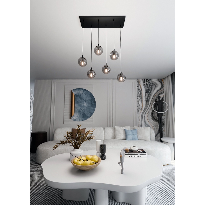 Chandelier on a string COSMO 6xE14/10W/230V black/grey