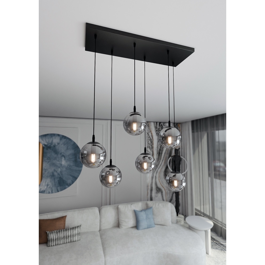Chandelier on a string COSMO 6xE14/10W/230V black/grey