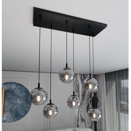 Chandelier on a string COSMO 6xE14/10W/230V black/grey