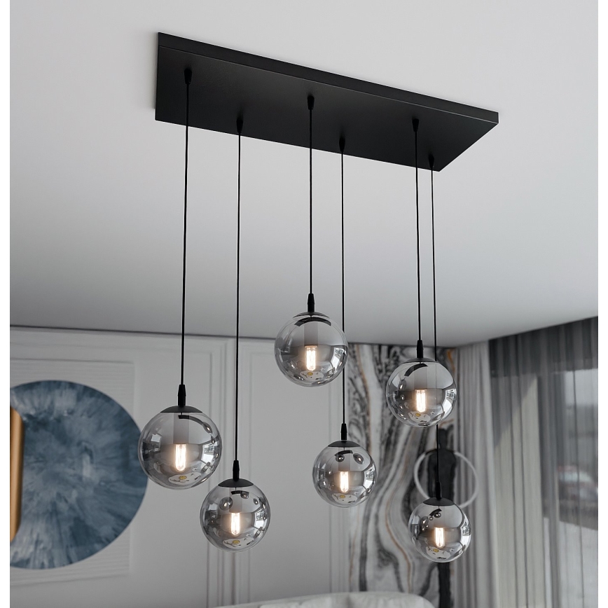 Chandelier on a string COSMO 6xE14/10W/230V black/grey