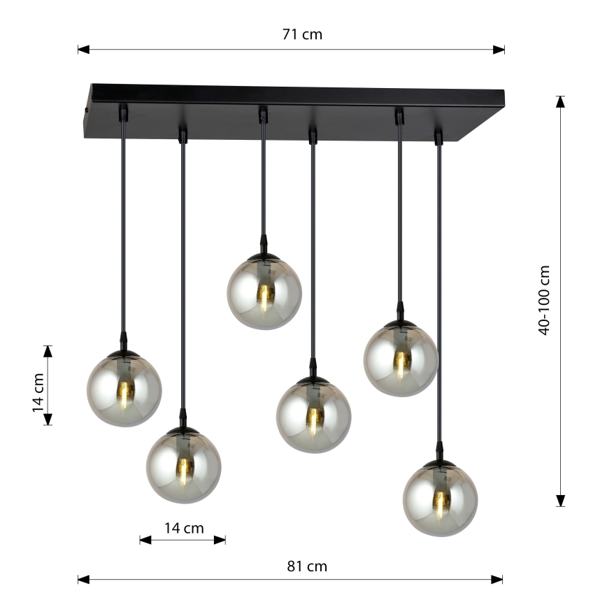 Chandelier on a string COSMO 6xE14/10W/230V black/grey